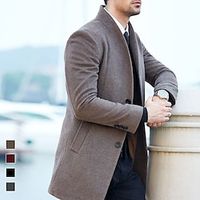 Men's Winter Coat Wool Coat Short Coat Work Business Winter Fall Imitation Cashmere Windproof Warm Outerwear Clothing Apparel Stylish Formal Style non-printing Pure Color Pocket Stand Collar Single miniinthebox - thumbnail