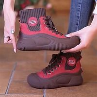 Women's Sneakers Boots Dad Shoes High Top Sneakers Daily Booties Ankle Boots Flat Heel Round Toe Casual Comfort Minimalism Running Walking PU Lace-up Elastic Band Solid Color Black Yellow Red miniinthebox - thumbnail