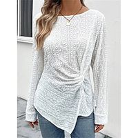 Women's Shirt Blouse Plain White Asymmetric Hem Long Sleeve Casual Fashion Round Neck Regular Fit Spring   Fall Lightinthebox - thumbnail