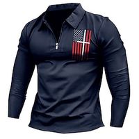 Men's Polo Shirt Golf Shirt Graphic Prints National Flag Turndown Black Navy Blue Blue Khaki Gray 3D Print Outdoor Street Long Sleeve Zipper Print Clothing Apparel Sports Fashion Streetwear Designer Lightinthebox - thumbnail