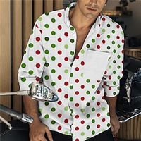 Men's Shirt Polka Dot Turndown Green 3D Print Outdoor Christmas Long Sleeve Button-Down Print Clothing Apparel Designer Casual Breathable miniinthebox - thumbnail