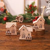 Christmas Wooden Light Up Small House Creative Tabletop Decoration Cabin Christmas Tree Hanging Ornaments. Lightinthebox - thumbnail