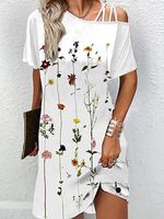 Short Sleeves Printed One Shoulder Midi Dress