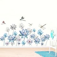 Magic Blue Ink Lotus Dragonfly Decorative Wall Stickers Removable Bedroom Living Room Office Children's Room Background Wall Decoration Wall Stickers miniinthebox - thumbnail