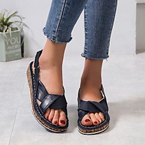 Women's Sandals Wedge Heel PU Solid Colored Black Red Brown Lightinthebox