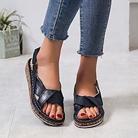 Women's Sandals Wedge Heel PU Solid Colored Black Red Brown Lightinthebox - thumbnail