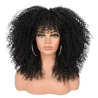 Curly Wigs for Black Women Black Afro Curly Wig with Bangs Human Hair Glueless Long Kinky Curly Hair Lightinthebox