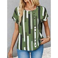 Women's Tunic Geometric Daily Button Green Short Sleeve Daily Casual Crew Neck Summer Lightinthebox