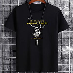 Men's Unisex Tee T shirt Hot Stamping Graphic Prints Elk Letter Plus Size Print Short Sleeve Casual Tops Cotton Basic Fashion Designer Big and Tall White Black Khaki Lightinthebox