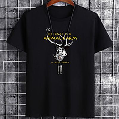 Men's Unisex Tee T shirt Hot Stamping Graphic Prints Elk Letter Plus Size Print Short Sleeve Casual Tops Cotton Basic Fashion Designer Big and Tall White Black Khaki Lightinthebox