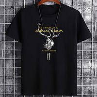 Men's Unisex Tee T shirt Hot Stamping Graphic Prints Elk Letter Plus Size Print Short Sleeve Casual Tops Cotton Basic Fashion Designer Big and Tall White Black Khaki Lightinthebox - thumbnail