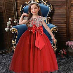 Kids Girls' Dress Party Dress Solid Color Short Sleeve Wedding Birthday Princess Sweet Polyester Mesh Maxi Party Dress Summer Spring Fall 5-13 Years Wine Blue Purple Lightinthebox