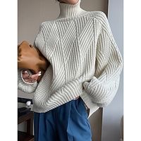 Women's Pullover Sweater Jumper Turtleneck Cable Knit Polyester Knitted Fall Winter Regular Outdoor Daily Going out Stylish Casual Soft Long Sleeve Solid Color Black White S M L miniinthebox - thumbnail