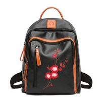 Women Embroidery PU Leather Backpack Plum Blossom Shoulder Bag
