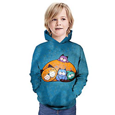 Kids Boys' Hoodie  Sweatshirt Long Sleeve Cat 3D Print Animal Unisex Blue Children Tops Summer Active Daily Wear Regular Fit 3-13 Years Lightinthebox