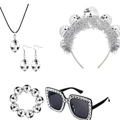 Single Party Mirror Ball Hair Hoop Disco Ball Hair Hoop Glasses Necklace Earring Set Lightinthebox