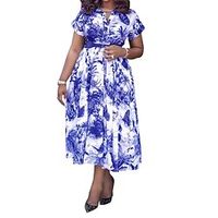 Women's Plus Size A Line Dress Floral V Neck Short Sleeve Spring Summer Casual Midi Dress Daily Vacation Dress Lightinthebox - thumbnail