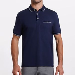 Men's Polo Shirt Golf Shirt Striped Turndown Apricot Sea Blue Wine Navy Blue Royal Blue Outdoor Daily Short Sleeve Button-Down Clothing Apparel Cotton Casual Comfortable Lightinthebox