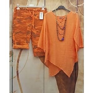 Women's Shirt Shorts Sets Sweat Shorts Streetwear Pink Orange Casual Daily Plain Crew Neck S M L XL 2XL Lightinthebox