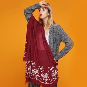 MEANBEAUTY 180cm*90cm Cotton Floral Embroidery Scarf