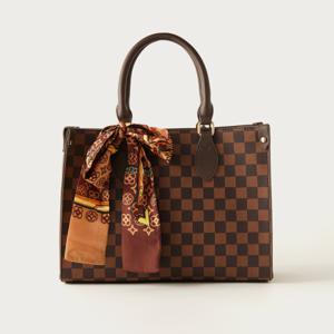 Sasha Checked Tote Bag with Double Handle and Button Closure