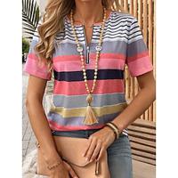 Women's T shirt Tee Striped Daily Print Rainbow Short Sleeve Vintage Fashion Crew Neck Summer Lightinthebox