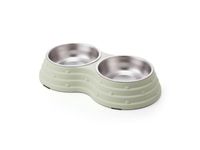 Double Dining Pet Feedrer With Stainless Steel Bowl & Non Slip Rubber Bottom green For Cats And Dogs - 33.5X18X6cm
