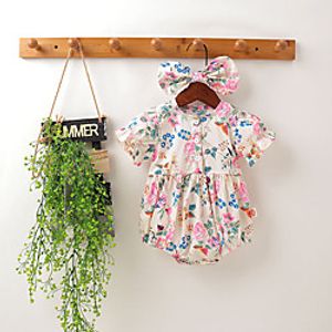 Baby Girls' Basic Floral Bow Short Sleeves Bodysuit White miniinthebox
