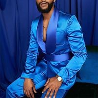 Royal Blue Satin Men's Wedding Silk Suits Solid Colored 2 Piece Daily Party Plus Size Single Breasted One-button 2023 miniinthebox