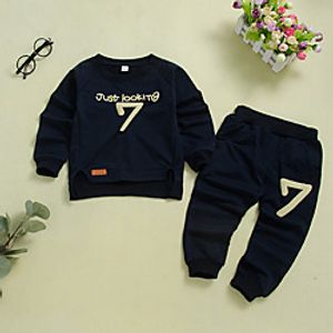 Kids Girls' Clothing Set Long Sleeve Navy Blue Letter Print Active Regular 2-6 Years Lightinthebox