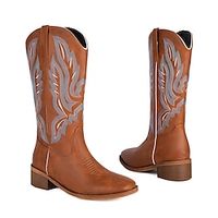 Men's Women Boots Cowboy Boots Embroidery Retro Walking Vintage Daily PU Warm Mid-Calf Boots Loafer Dark Brown Yellow Fall Winter Lightinthebox - thumbnail