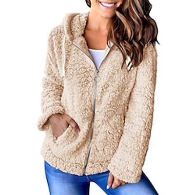 Women's Teddy Coat Fleece Sherpa Jacket Winter Coat Thermal Warm Windproof Jacket Zipper Hooded Street Outerwear Long Sleeve Fall Maillard Lightinthebox