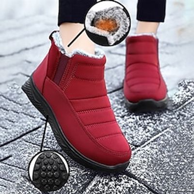 Women's Boots Snow Boots Plus Size Daily Fleece Lined Booties Ankle Boots Flat Heel Round Toe Plush Casual Comfort Elastic Fabric Elastic Band Solid Color Black Red Coffee Lightinthebox