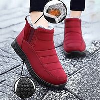 Women's Boots Snow Boots Plus Size Daily Fleece Lined Booties Ankle Boots Flat Heel Round Toe Plush Casual Comfort Elastic Fabric Elastic Band Solid Color Black Red Coffee Lightinthebox - thumbnail
