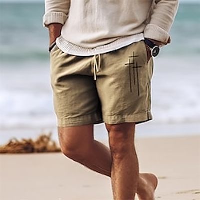 Men's Shorts Summer Shorts Beach Shorts Print Drawstring Elastic Waist Cross Comfort Breathable Short Outdoor Holiday Going out Cotton Blend Hawaiian Casual Black Army Green miniinthebox