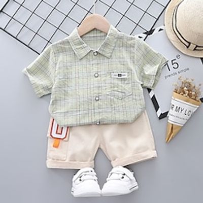 Kids Boys Shirt Shorts Clothing Set 2 Pieces Short Sleeve Green Blue Yellow Plaid Ruched Print Street Outdoor Active Daily Regular 1-5 Years miniinthebox Kids Boys Shirt Shorts Clothing Set 2 Pieces Short Sleeve Green Blue Yellow Plaid Ruched Print Street Outdoor Active Daily Regular 1-5 Years miniinthebox