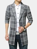 Wool Plaid Slim Fit Trench Coat