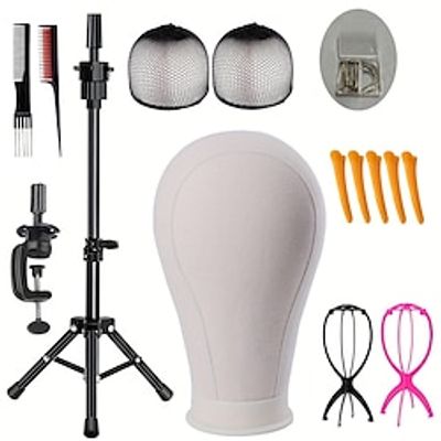 22 Inch Wig Head Stand Tripod with Head CanvasMannequin Head for WigsManikin Head Block SetMaking Display with Wig caps70 T C Pins Set2 Combs2 Wig StandMni Tripod5 Hair Clips Lightinthebox