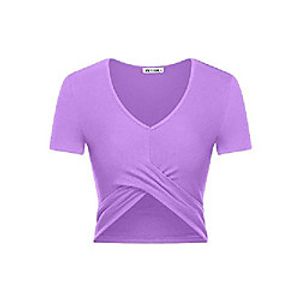 cross front workout crop top v neck sleeved gym fitness yoga shirt purple x-small miniinthebox