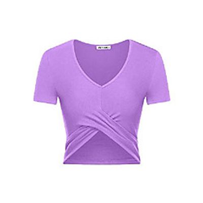 cross front workout crop top v neck sleeved gym fitness yoga shirt purple x-small miniinthebox
