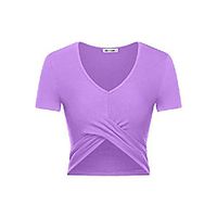cross front workout crop top v neck sleeved gym fitness yoga shirt purple x-small miniinthebox - thumbnail