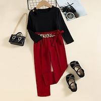 2 Pieces Kids Girls' T-shirt  Pants Clothing Set Outfit Solid Color Long Sleeve Cotton Set Vacation Fashion Sweet Winter Fall 2-8 Years Black Lightinthebox - thumbnail