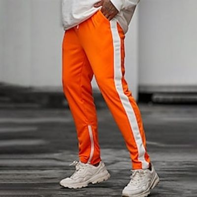 Men's Sweatpants Joggers Straight Leg Sweatpants Pocket Drawstring Elastic Waist Color Block Comfort Breathable Casual Daily Holiday Sports Fashion Orange Lightinthebox