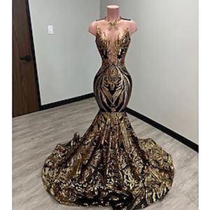 Mermaid  Trumpet Evening Gown Elegant Dress Formal Court Train Sleeveless Illusion Neck Sequined with Sequin 2023 Lightinthebox