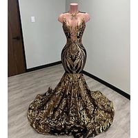 Mermaid  Trumpet Evening Gown Elegant Dress Formal Court Train Sleeveless Illusion Neck Sequined with Sequin 2023 Lightinthebox - thumbnail