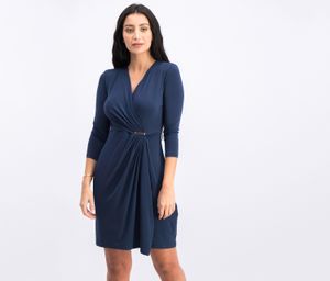 Women Petite Faux-Wrap Dress  Intrepid Blue