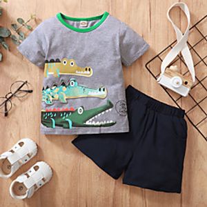 Kids Toddler Boys' Clothing Set Daily Wear Graphic Print Short Sleeve Active Regular Above Knee Gray 2-8 Years miniinthebox