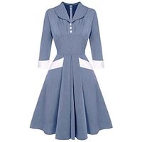 Women's Swing Dress Knee Length Dress Blue 34 Length Sleeve Color Block Ruched Patchwork Button Spring Summer V Neck Stylish 2022 S M L XL XXL Lightinthebox - thumbnail