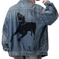 Animal Dog Casual Men's Coat Denim Jacket Sports  Outdoor Going out Weekend Fall  Winter Turndown Long Sleeve Blue M L XL Denim Jacket Lightinthebox - thumbnail