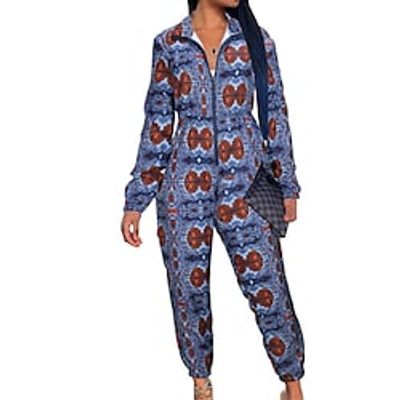 Women's Jumpsuit Zipper Print Floral Shirt Collar Casual Holiday Weekend Regular Fit Long Sleeve Blue Yellow S M L Spring Lightinthebox Women's Jumpsuit Zipper Print Floral Shirt Collar Casual Holiday Weekend Regular Fit Long Sleeve Blue Yellow S M L Spring Lightinthebox